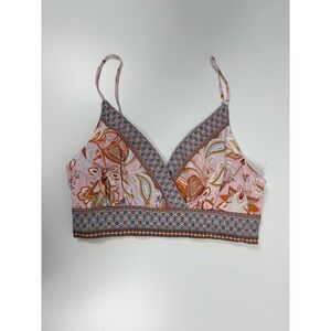VICI Womens Large Pink Paisley Smocked Back Adjustable Strap Crop Top Boho